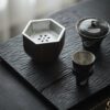 Wabisabi Style Ceramic Hexgonal Tea Basin With Tin Cover7 Wabisabi Style Ceramic Hexgonal Tea Basin With Tin Cover