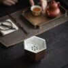 Wabisabi Style Ceramic Hexgonal Tea Basin With Tin Cover8 Wabisabi Style Ceramic Hexgonal Tea Basin With Tin Cover