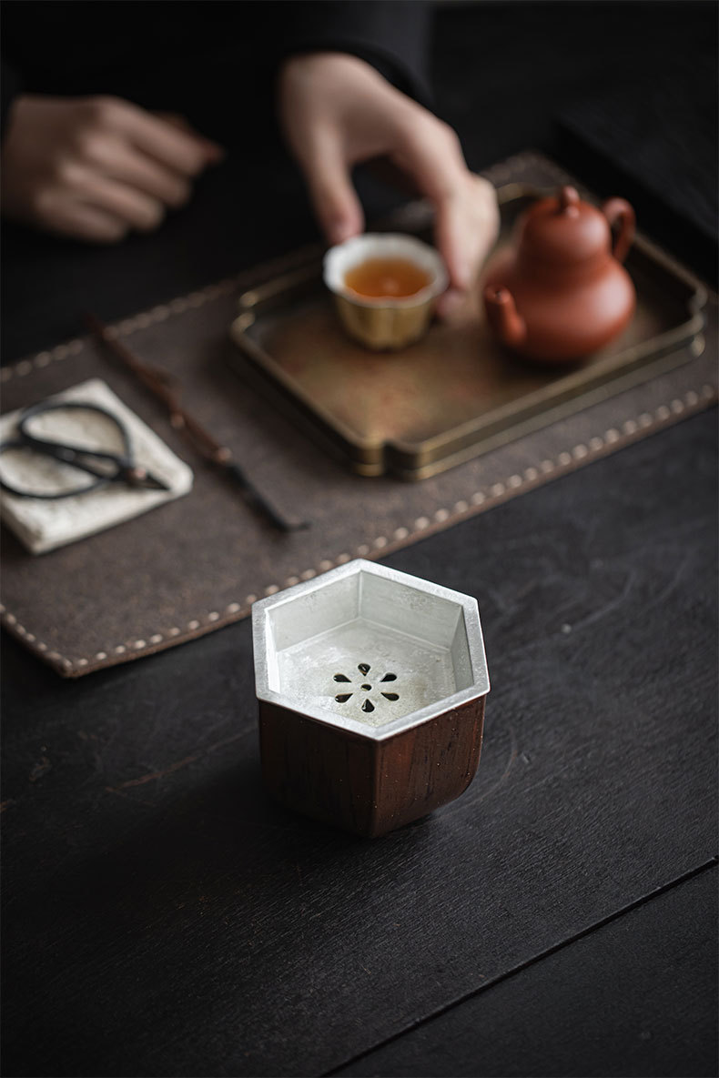 Wabisabi Style Ceramic Hexgonal Tea Basin With Tin Cover8 Wabisabi Style Ceramic Hexgonal Tea Basin With Tin Cover