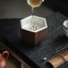 Wabisabi Style Ceramic Hexgonal Tea Basin With Tin Cover9 Wabisabi Style Ceramic Hexgonal Tea Basin With Tin Cover