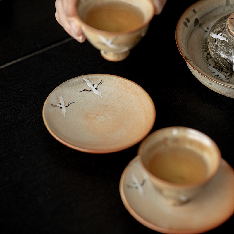 主图-02 Soda Fired Gradient Glaze Ceramic Crane 100ml Teapot