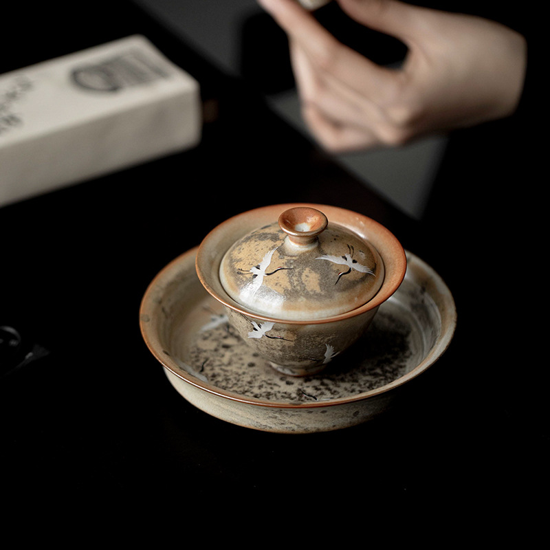 Soda Fired Gradient Glaze Ceramic Crane 110ml Gaiwan - China