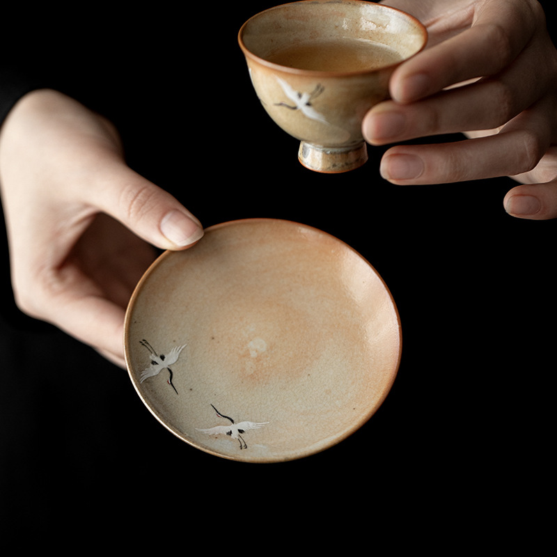 主图-04 Soda Fired Gradient Glaze Ceramic Crane 100ml Teapot