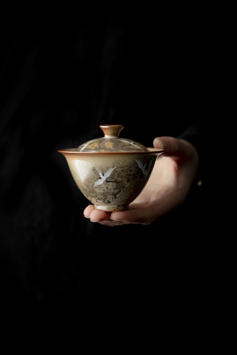 详情-01 Soda Fired Gradient Glaze Ceramic Crane 110ml Gaiwan