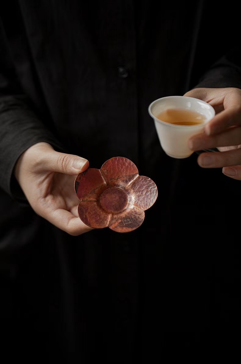 882 (2) Vintage Style Handmade Copper Flower Petal Tea Saucer