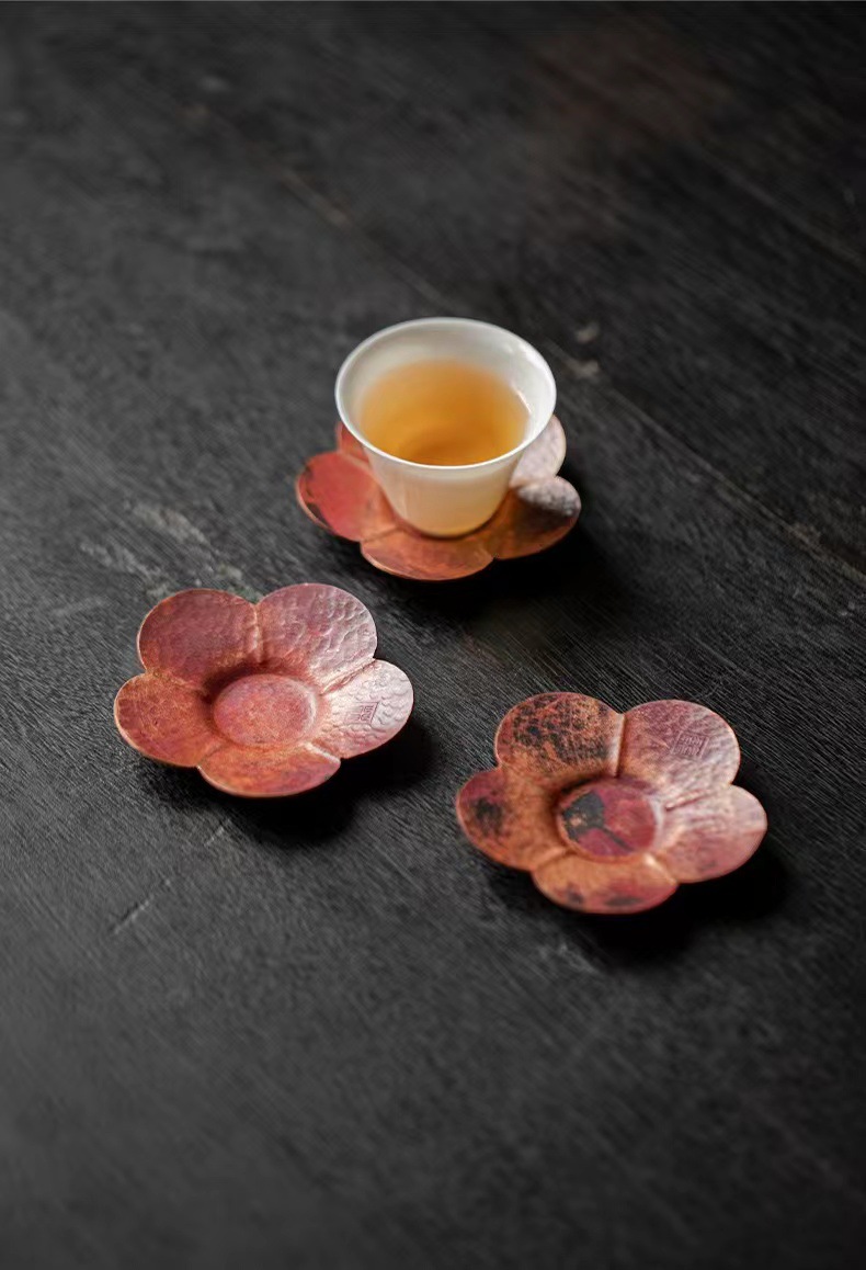 882 (5) Vintage Style Handmade Copper Flower Petal Tea Saucer