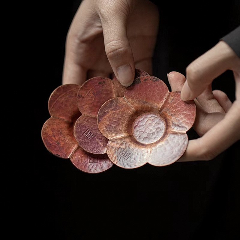 882 (6) Vintage Style Handmade Copper Flower Petal Tea Saucer