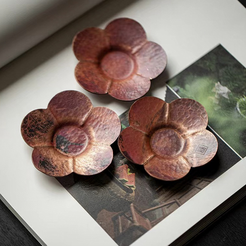 882 (8) Vintage Style Handmade Copper Flower Petal Tea Saucer