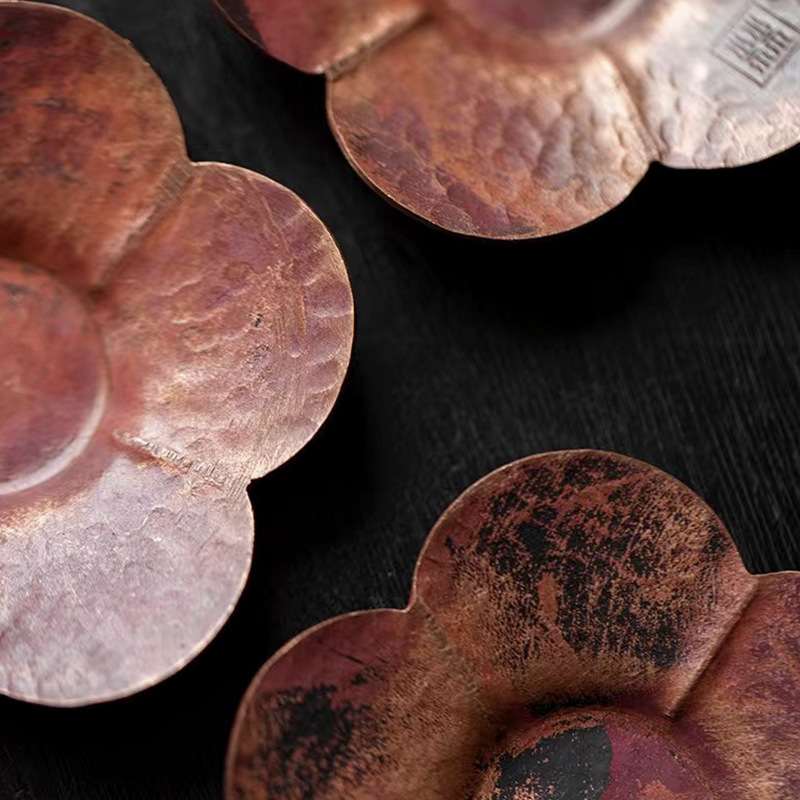 882 (9) Vintage Style Handmade Copper Flower Petal Tea Saucer