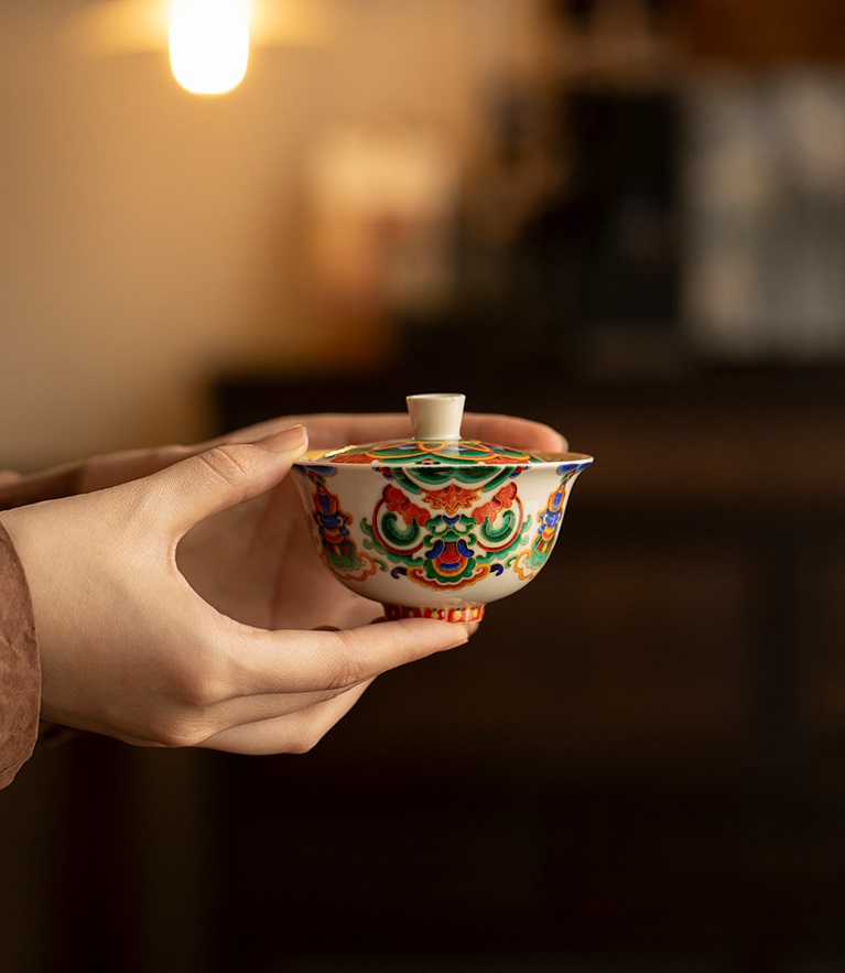 887 (23) Elegant Ceramic Thangka Pattern 120ml Gaiwan