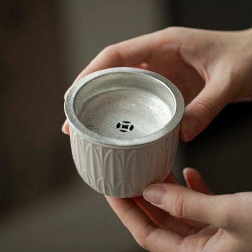 Handmade Ceramic Carved Pattern 150ml Tea Basin with Tin Cover1 Handmade Ceramic Carved Pattern 150ml Tea Basin with Tin Cover