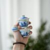 Handmade Hand-painted Qinghua Ceramic Mini 50-60ml Gaiwan Set Ship In 30 Days