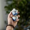 Handmade Hand-painted Qinghua Ceramic Mini 50-60ml Gaiwan Set Ship In 30 Days