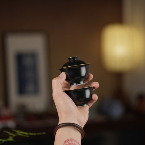 Handmade Mini Ceramic Black Gold 60ml Gaiwan Set