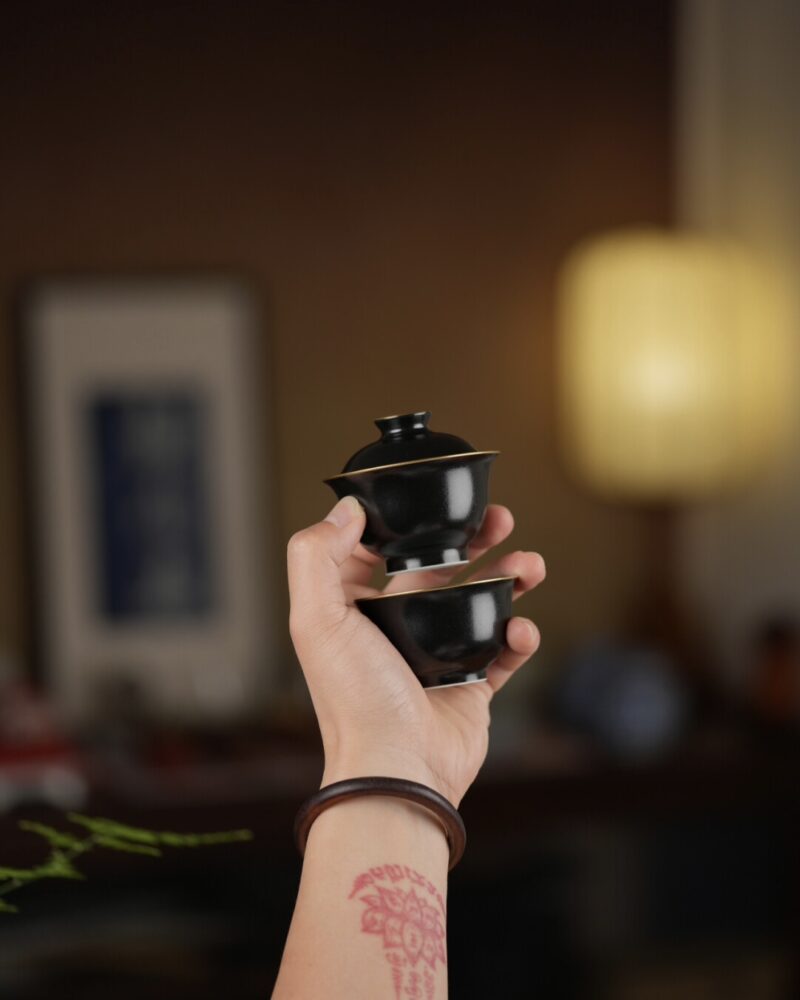 Handmade Mini Ceramic Black Gold 60ml Gaiwan Set1 Handmade Mini Ceramic Black Gold 60ml Gaiwan Set