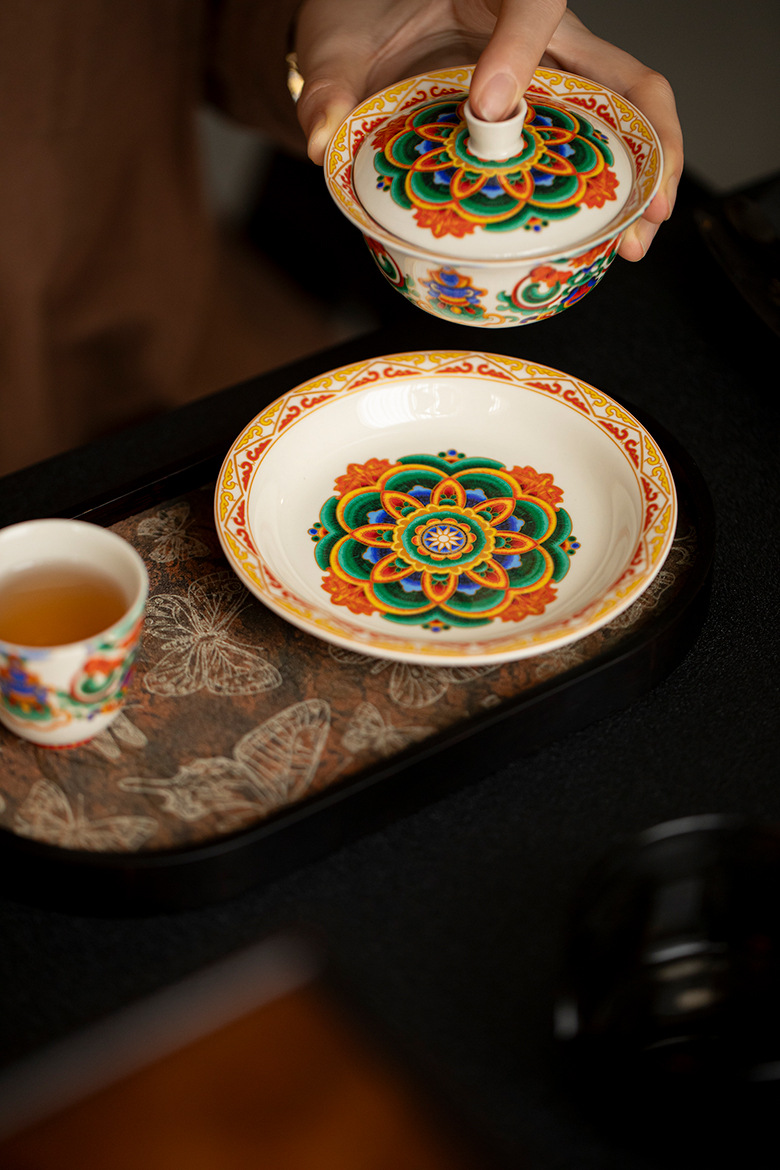 详情-06 Elegant Ceramic Thangka Pattern 120ml Gaiwan