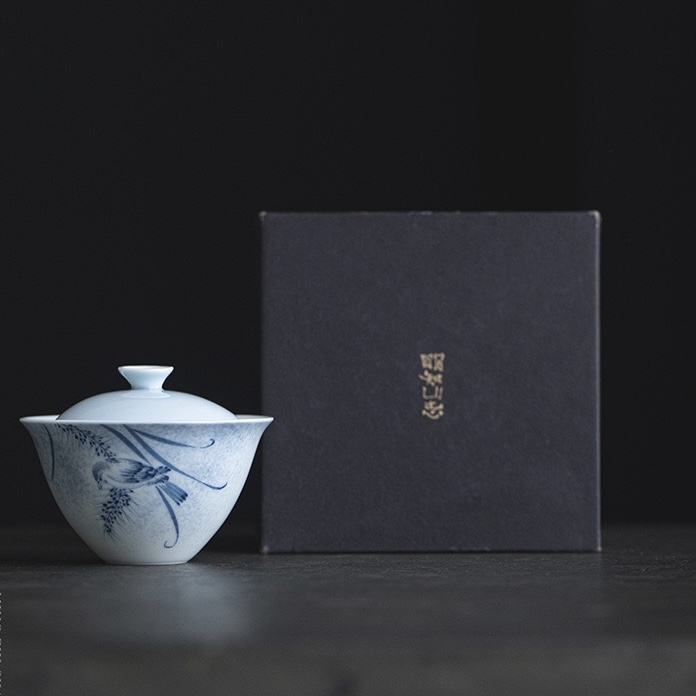 Hand-painted Ceramic Blue Swallows 120ml Gaiwan