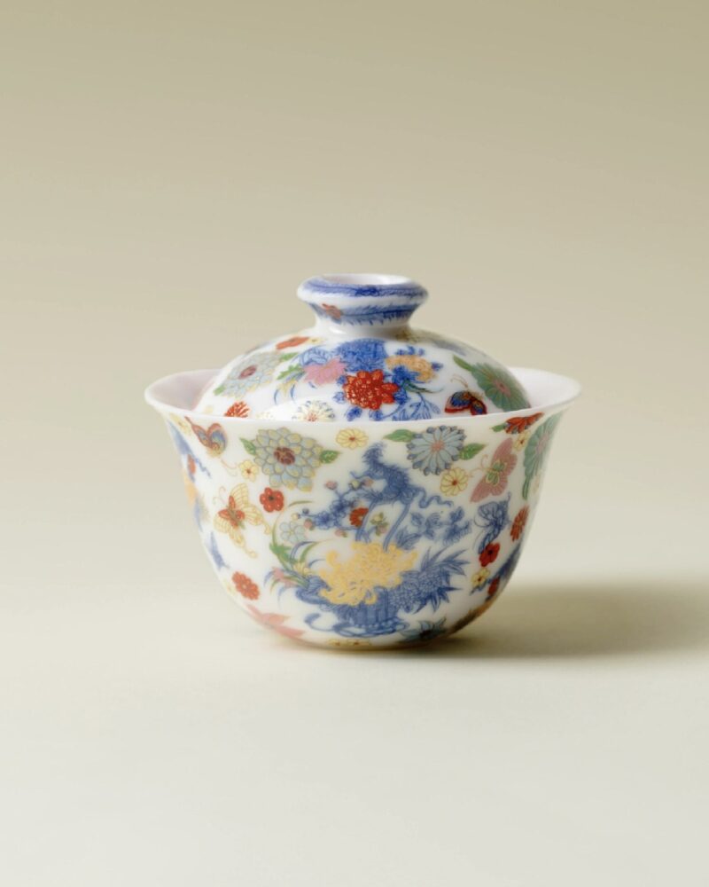 Handmade Dou Cai Ceramic Flowers and Butterfly 120ml Gaiwan1 Handmade Dou Cai Ceramic Flowers and Butterfly 120ml Gaiwan