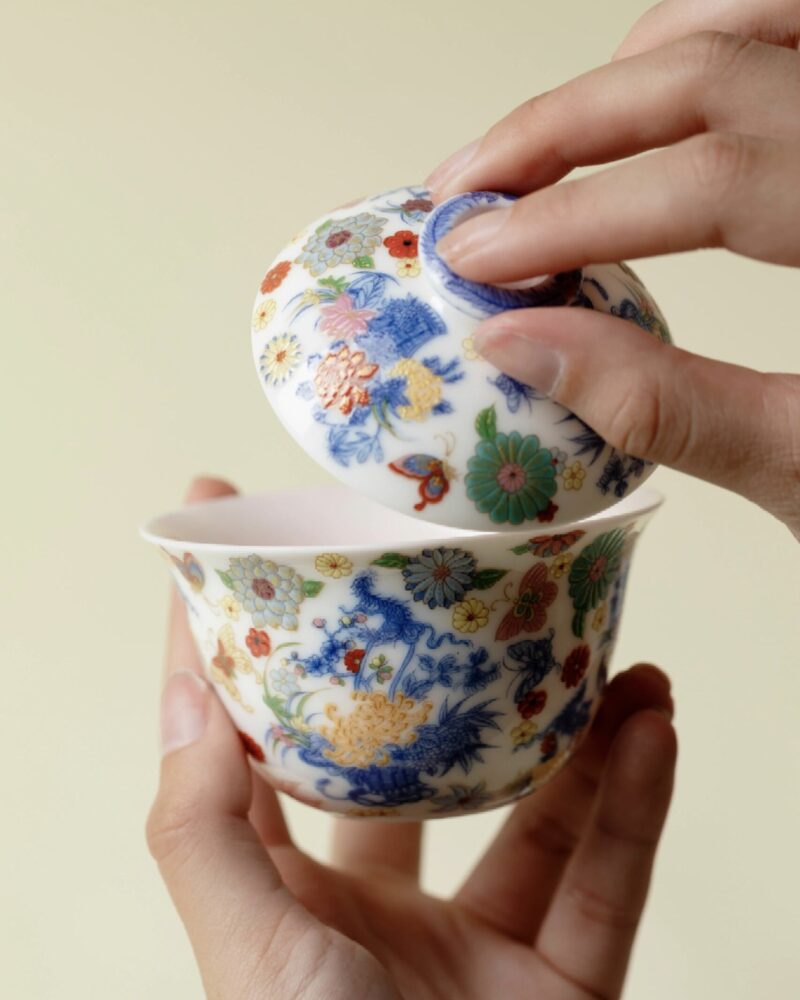 Handmade Dou Cai Ceramic Flowers and Butterfly 120ml Gaiwan4 Handmade Dou Cai Ceramic Flowers and Butterfly 120ml Gaiwan