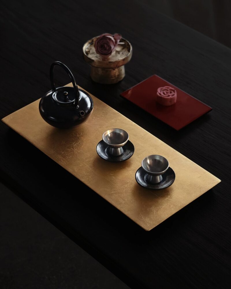 Handmade Traditional Lacquer Wood Golden Leaf Tea Tray1 Handmade Traditional Lacquer Wood Golden Leaf Tea Tray