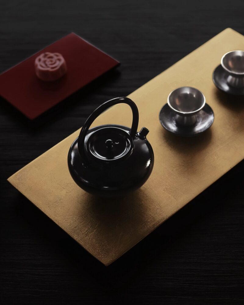 Handmade Traditional Lacquer Wood Golden Leaf Tea Tray2 Handmade Traditional Lacquer Wood Golden Leaf Tea Tray