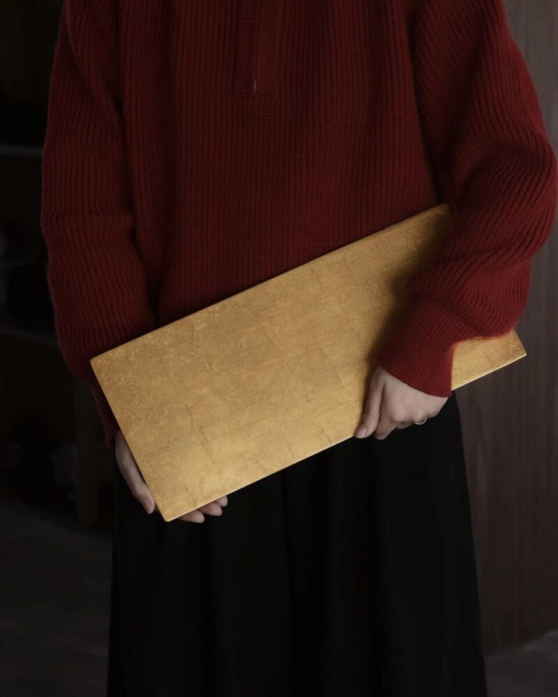 Handmade Traditional Lacquer Wood Golden Leaf Tea Tray8 Handmade Traditional Lacquer Wood Golden Leaf Tea Tray