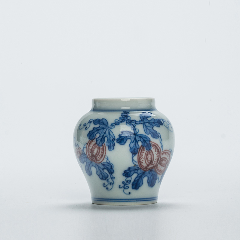 914 (10) Hand-painted Qinghua Ceramic Watermelon Pattern 140ml Gaiwan