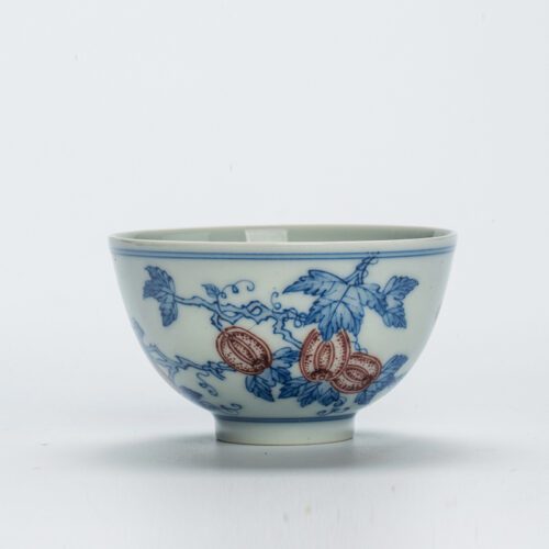Hand-painted Qinghua Ceramic Watermelon Pattern 80ml Peach Heart Tea Cup