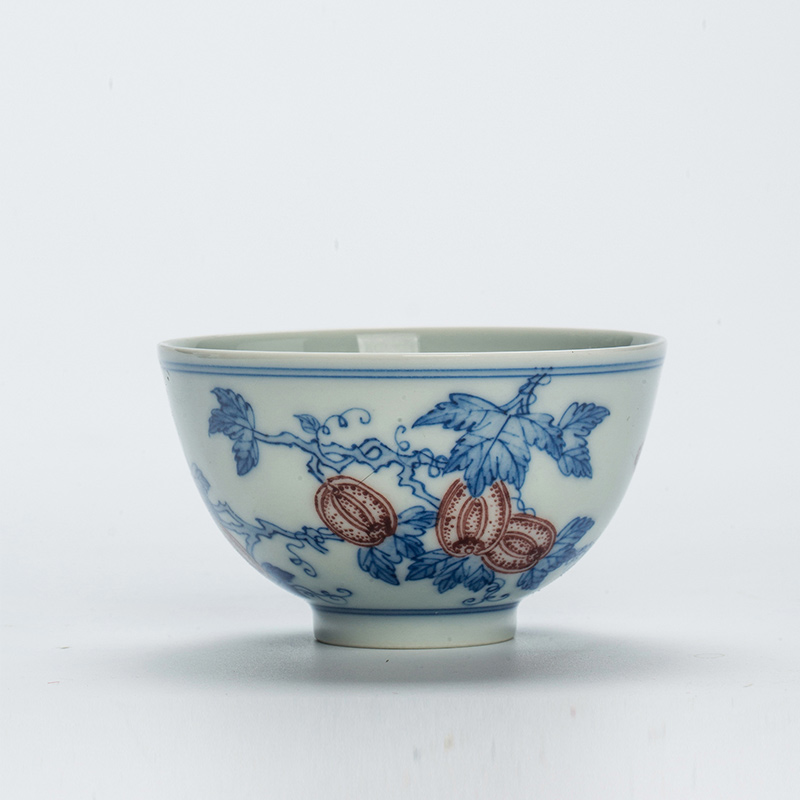 914 (11) Hand-painted Qinghua Ceramic Watermelon Pattern 140ml Gaiwan