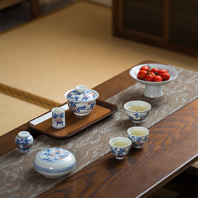 914 (16) Hand-painted Qinghua Ceramic Watermelon Pattern 140ml Gaiwan