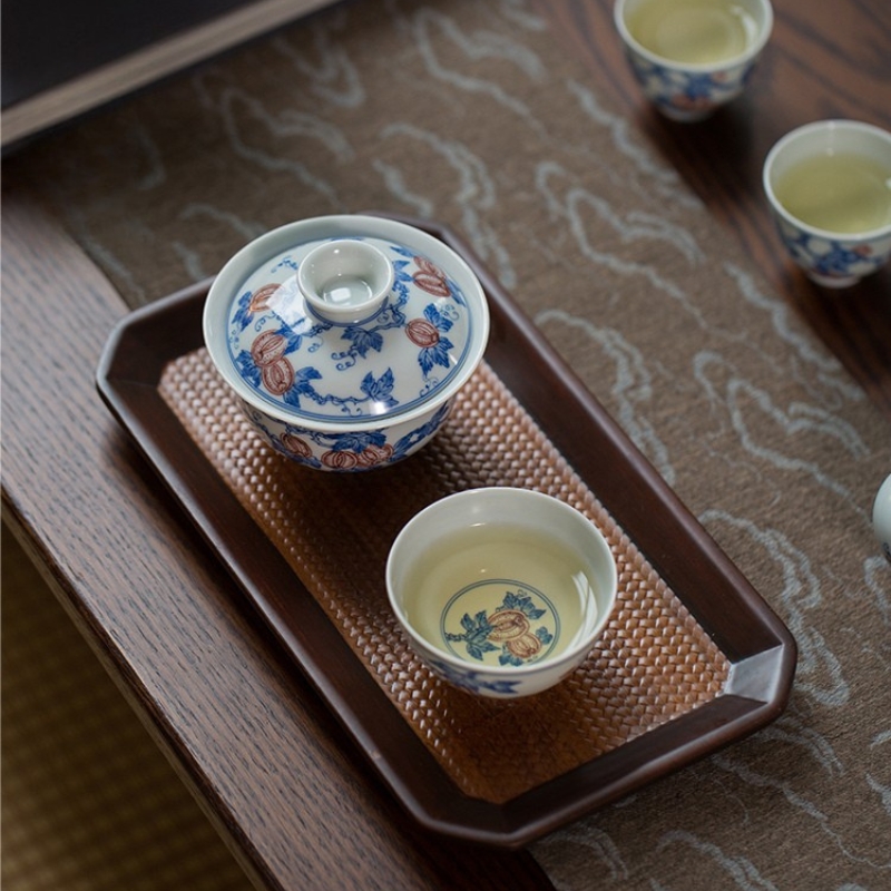 914 (6) Hand-painted Qinghua Ceramic Watermelon Pattern 140ml Gaiwan
