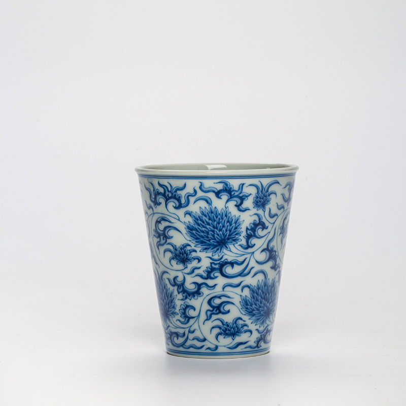 915 (11) Hand-painted Qinghua Ceramic Twined Chrysanthemum 90ml Gaiwan