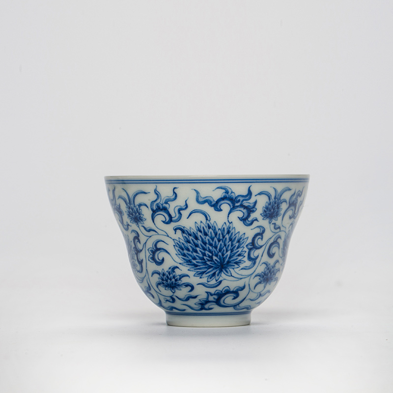 915 (12) Hand-painted Qinghua Ceramic Twined Chrysanthemum 90ml Gaiwan