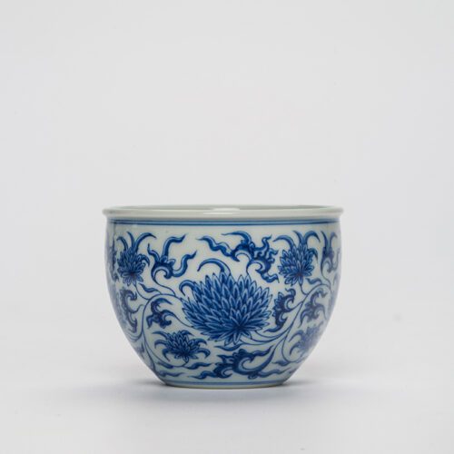 Hand-painted Qinghua Ceramic Twined Chrysanthemum 80ml Jar Shaped Tea Cup