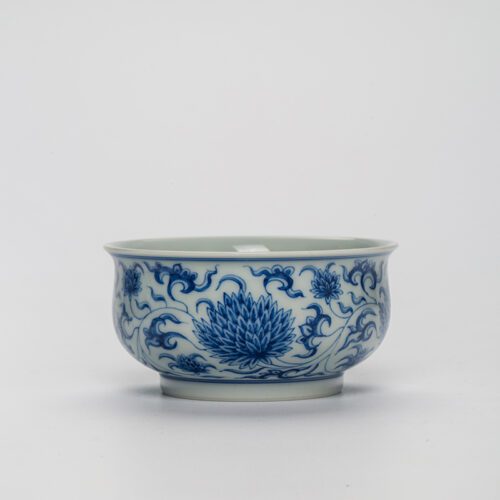 Hand-painted Qinghua Ceramic Twined Chrysanthemum 80ml Stove Shaped Tea Cup