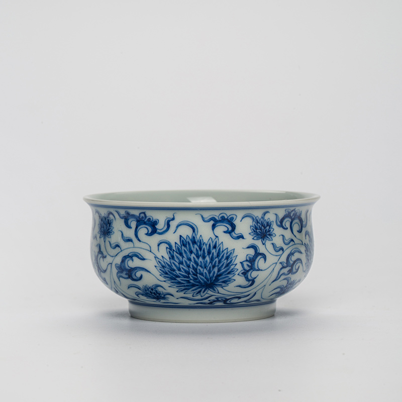 915 (14) Hand-painted Qinghua Ceramic Twined Chrysanthemum 90ml Gaiwan