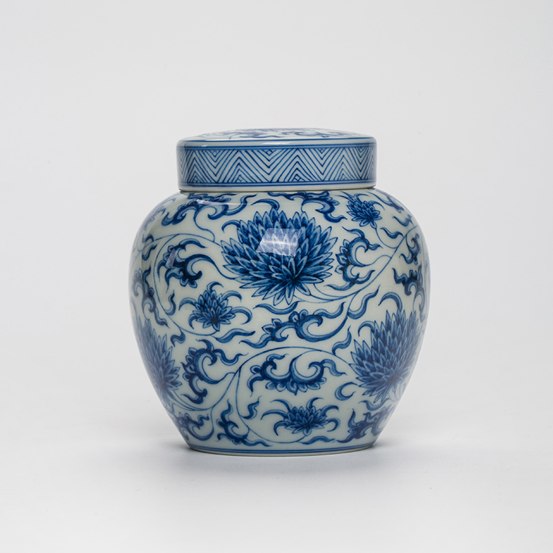 915 (8) Hand-painted Qinghua Ceramic Twined Chrysanthemum 90ml Gaiwan