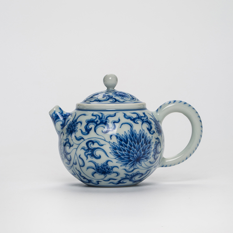 915 (9) Hand-painted Qinghua Ceramic Twined Chrysanthemum 90ml Gaiwan