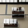 Glass Display Storage Cabinet with Black Walnut Drawers – Tea Table Organizer Unit4 Glass Display Storage Cabinet with Black Walnut Drawers – Tea Table Organizer Unit
