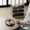 Glass Display Storage Cabinet with Black Walnut Drawers – Tea Table Organizer Unit5 Glass Display Storage Cabinet with Black Walnut Drawers – Tea Table Organizer Unit