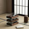 Glass Display Storage Cabinet with Black Walnut Drawers – Tea Table Organizer Unit6 Glass Display Storage Cabinet with Black Walnut Drawers – Tea Table Organizer Unit