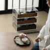 Glass Display Storage Cabinet with Black Walnut Drawers – Tea Table Organizer Unit8 Glass Display Storage Cabinet with Black Walnut Drawers – Tea Table Organizer Unit