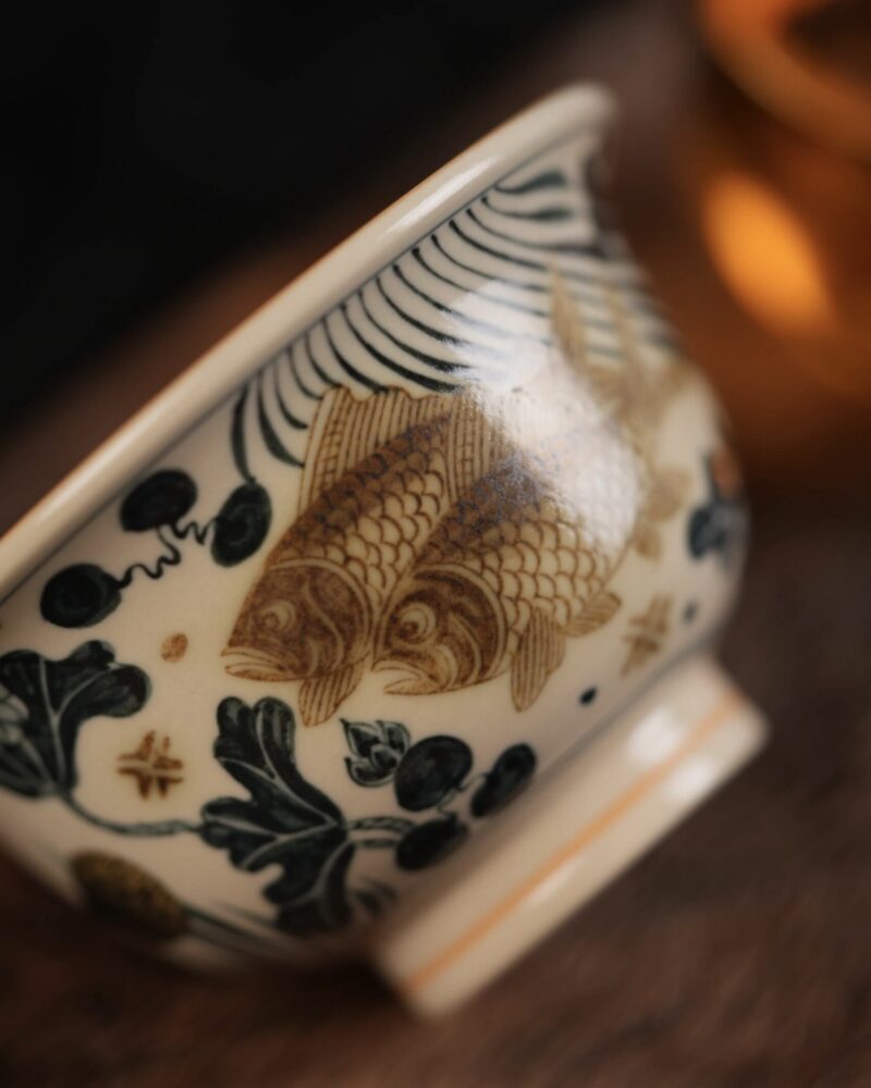 Gold Painting Qinghua Hand-painted Ceramic Fish and Algae 120ml Host Tea Cup