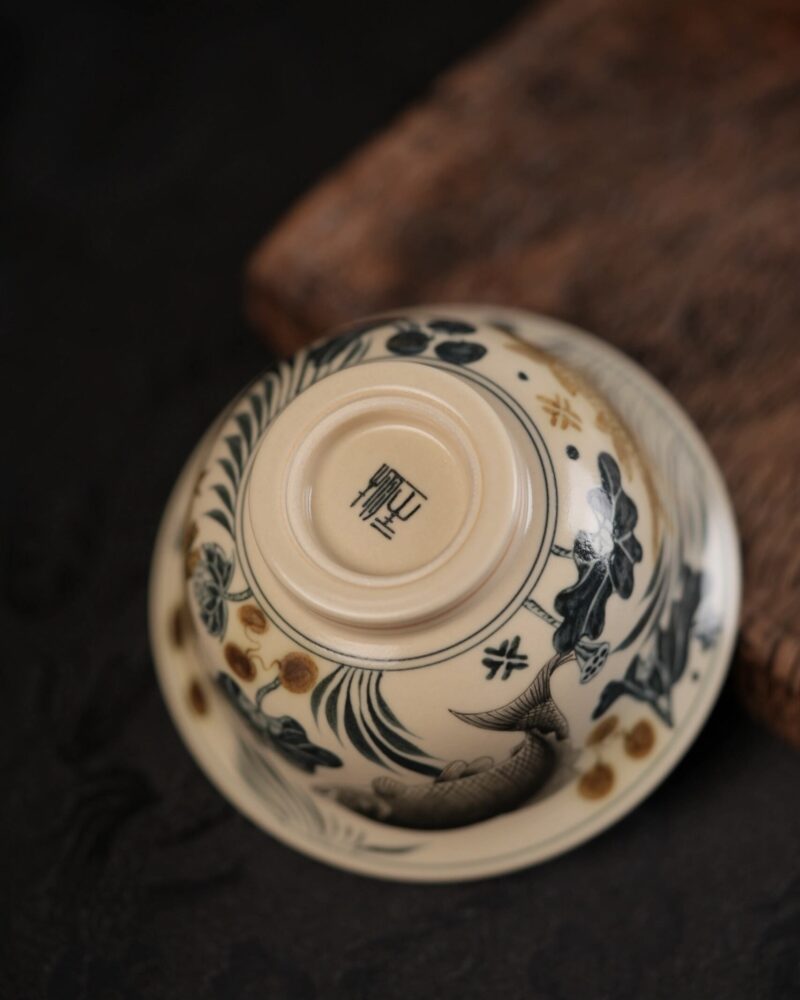 Gold Painting Qinghua Hand-painted Ceramic Fish and Algae 120ml Host Tea Cup