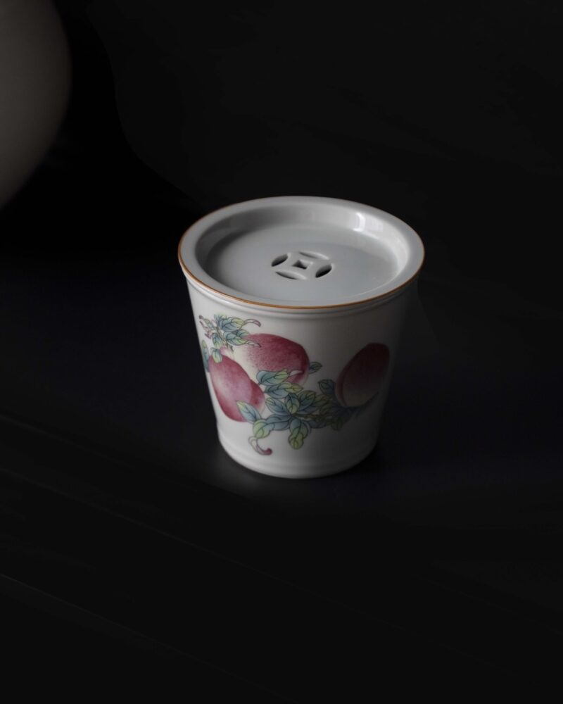 Vintage Style Ceramic Longevity Peach Decal 100ml Gaiwan8 Vintage Style Ceramic Longevity Peach Decal 100ml Gaiwan