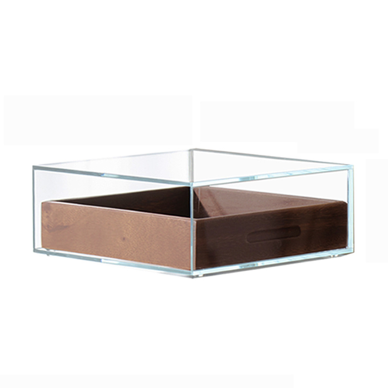 主图-05 Glass Display Storage Cabinet with Black Walnut Drawers – Tea Table Organizer Unit