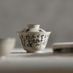 Hand-painted Powder Glaze Ceramic Calligraphy Shi Jing 120ml Gaiwan
