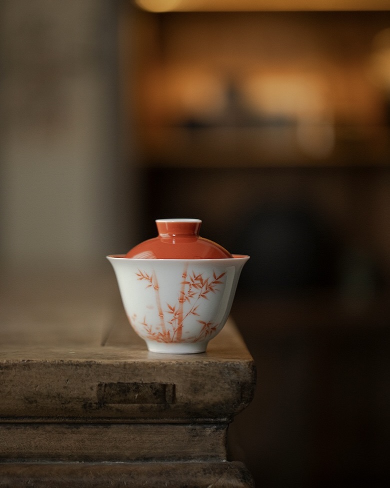 Chinese Red Ceramic Bamboo 150ml Gaiwan1 Chinese Red Ceramic Bamboo 150ml Gaiwan