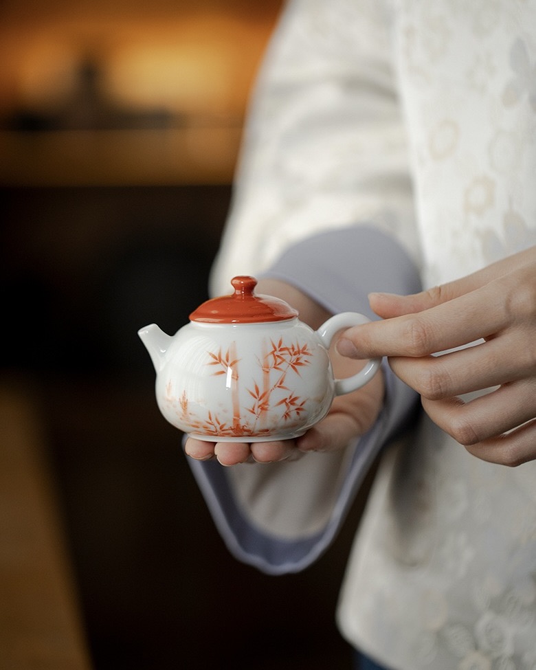 Chinese Red Ceramic Bamboo 150ml Gaiwan10 Chinese Red Ceramic Bamboo 150ml Gaiwan