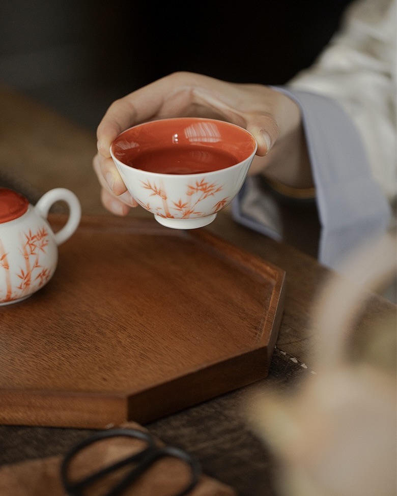 Chinese Red Ceramic Bamboo 150ml Gaiwan14 Chinese Red Ceramic Bamboo 150ml Gaiwan